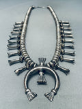 Superior Hand Tooled Vintage Native American Navajo Sterling Silver Squash Blossom Necklace-Nativo Arts