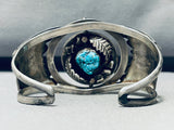 Rotating Center!! Vintage Native American Navajo Turquoise Sterling Silver Flank Bracelet Old-Nativo Arts