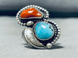 Best Vintage Native American Navajo Blue Diamond Turquoise Coral Sterling Silver Ring-Nativo Arts