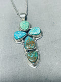 Inspirational Native American Navajo 5 Pilot Mountain Turquoise Sterling Silver Cross Necklace-Nativo Arts