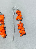 Dazzling Native American Navajo Coral Sterling Silver Earrings-Nativo Arts
