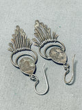 Dramatic Vintage Native American Navajo Signed Sterling Silver Dangle Earrings-Nativo Arts