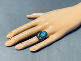 Important Will Singer Vintage Native American Navajo Turquoise Sterling Silver Leaf Ring-Nativo Arts