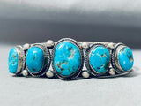 Chunky Turquoise Nugget Vintage Native American Navajo Running Bear Sterling Silver Bracelet-Nativo Arts