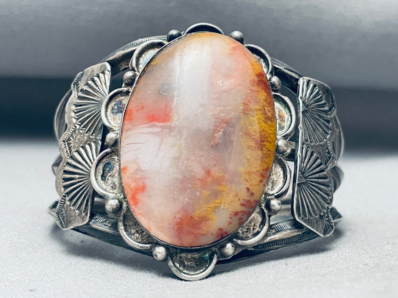 Early Huge Vintage Native American Navajo Petrified Wood Sterling Silver Bracelet-Nativo Arts
