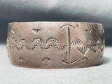 Hand Tooled Vintage Native American Navajo Sterling Silver Cuff Bracelet