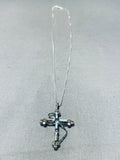 Detailed Vintage Native American Navajo Turquoise Sterling Silver Reversible Cross Necklace-Nativo Arts