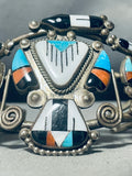 One Of The Best Earlybird Vintage Native American Zuni Turquoise Inlay Sterling Silver Bracelet-Nativo Arts