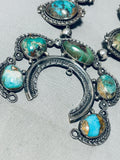 237 Grams!! Chunky Turquoise Vintage Native American Navajo Squash Blossom Necklace Old-Nativo Arts