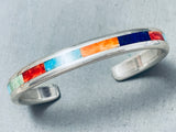 Important Larry Loretto Vintage Native American Zuni Turquoise Inlay Sterling Silver Bracelet