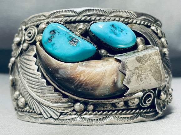 Powerful Vintage Native American Navajo Turquoise Sterling Silver Bracelet-Nativo Arts
