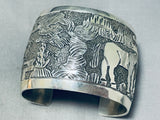 Extraordinary Signed Native American Navajo Sterling Silver Storyteller Huge Bracelet-Nativo Arts