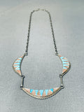 Beautiful Vintage Native American Zuni Blue Gem Turquoise Sterling Silver Necklace Signed-Nativo Arts