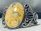 Native American Heavy Yellow Jasper Vintage Sterling Silver Bracelet-Nativo Arts