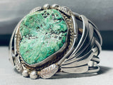 Huge Vintage Native American Navajo Green Turquoise Sterling Silver Bracelet Cuff-Nativo Arts