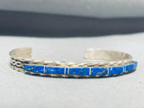 Brilliant Vintage Native American Navajo Inlay 7 Lapis Sterling Silver Bracelet-Nativo Arts