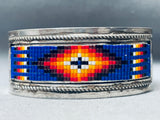 Detailed Hand Beaded Vintage Native American Navajo Sterling Silver Bracelet-Nativo Arts