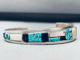 Native American 6.5 Inch Wrist Vintage Charles Bowie Inlay Turquoise Sterling Silver Bracelet-Nativo Arts