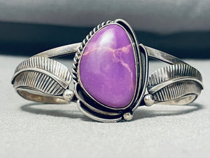 Very Rare Huge Sugilite Vintage Native American Navajo Sterling Silver Leaf Bracelet-Nativo Arts