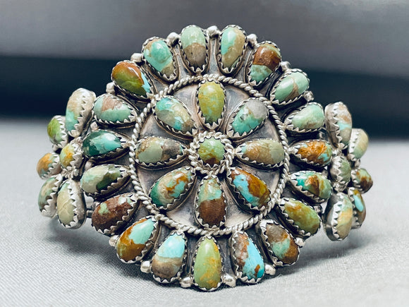 Superior Vintage Native American Navajo Green Turquoise Sterling Silver Cluster Bracelet-Nativo Arts