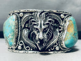 Lions Head!! 137 Grams Vintage Turquoise Sterling Silver Bracelet Cuff-Nativo Arts