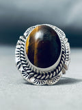 Tigers Eye Double Shank Vintage Native American Navajo Signed Betty Smith Sterling Silver Ring