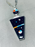 Noteworthy Native American Navajo Jet Sterling Silver Cosmic Kachina Necklace-Nativo Arts