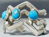 Execeptional Vintage Native American Navajo 3 Blue Diamond Turquoise Sterling Silver Bracelet-Nativo Arts