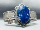 Heavy One Of The Most Unique Vintage Native American Navajo Lapis Sterling Silver Bracelet-Nativo Arts