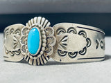 Beautiful Vintage Signed Native American Navajo Blue Gem Turquoise Sterling Silver Bracelet-Nativo Arts