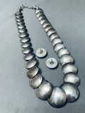 Graduated Pillow Bead Vintage Native American Navajo Sterling Silver Necklace And Earring Set