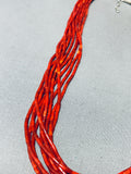 Gorgy!! Fabulous Native American Navajo Coral Tubule Sterling Silver Necklace-Nativo Arts