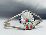 Detailed Vintage Zuni Turquoise Chief Sterling Silver Inlay Bracelet-Nativo Arts