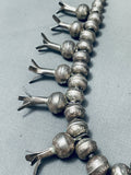 Early 1900's Vintage Native American Navajo Hand Tooled Coin Silver Squash Blossom Necklace
