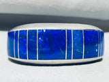 6 Inch Wrist Larson Lee Vintage Native American Navajo Lapis Inlay Sterling Silver Bracelet-Nativo Arts