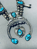 Womens Fabulous Vintage Native American Navajo Turquoise Sterling Silver Squash Blossom Necklace-Nativo Arts