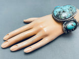 151 Grams!! Old Vintage Native American Navajo Rare Basalt Turquoise Sterling Silver Bracelet-Nativo Arts