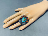 Incredible Vintage Native American Navajo Blue Gem Turquoise Sterling Silver Ring-Nativo Arts