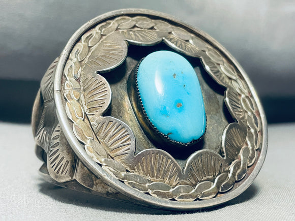 Museum Vintage Native American Navajo Turquoise Wave Shell Sterling Silver Bracelet-Nativo Arts