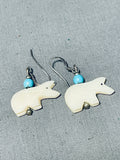 Whimsical Native American Zuni Shell & Turquoise Polar Bear Sterling Silver Earrings-Nativo Arts