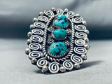 Towering Vintage Native American Navajo Swirl Sterling Silver Turquoise Ring-Nativo Arts