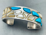 Amazing 6 Inch Wrist Vintage Native American Navajo Turquoise Sterling Silver Inlay Bracelet
