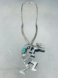 Amazing Native American Navajo Signed Royston Turquoise Silver Kokopelli Necklace-Nativo Arts