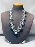 Gasp! Spider Vintage Navajo Turquoise Sterling Silver Squash Blossom Necklace-Nativo Arts