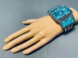 Radiant Native American Navajo 3 Spiderweb Turquoise Sterling Silver Colossal Bracelet-Nativo Arts