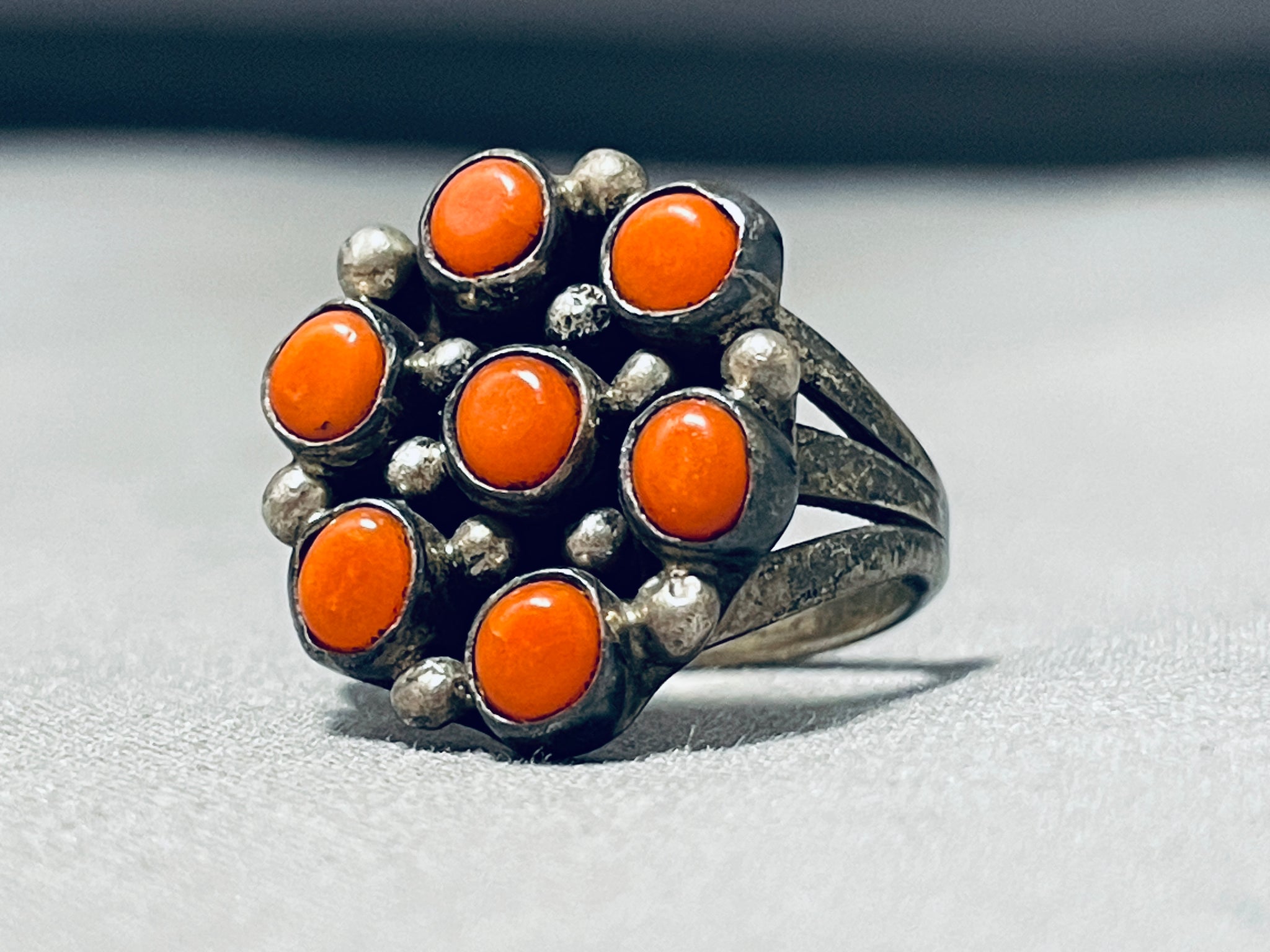Impressive Vintage Native American Hopi Coral Sterling Silver Ring ...