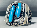Platero Vintage Native American Navajo Pilot Mountain Turquoise Sterling Silver Bracelet-Nativo Arts