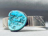 Chunky Nugget Turquoise Vintage Native American Navajo Sterling Silver Bracelet