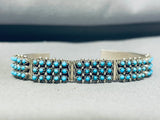 Superior Vintage Signed Native American Zuni Blue Gem Turquoise Sterling Silver Bracelet-Nativo Arts
