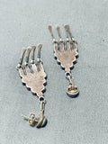 Elegant Vintage Native American Zuni Blue Gem Turquoise Sterling Silver Earrings-Nativo Arts
